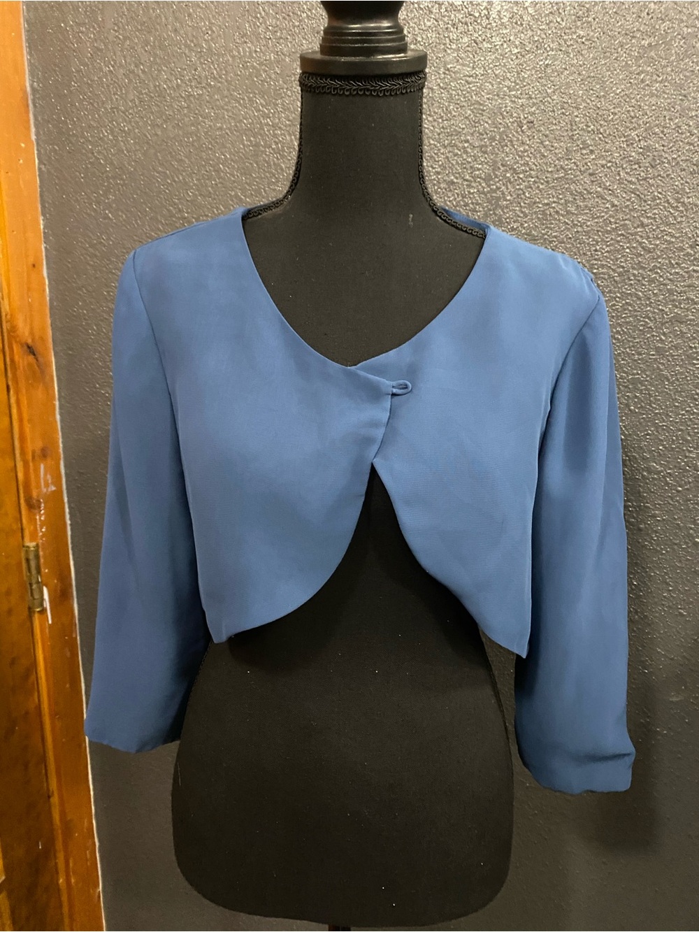 Cropped Blue Women's Dress Jacket - Elegant Open Front Cape